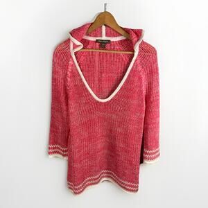 Tommy Bahama Open Knit Sweater Women’s M Hooded Pink Cotton Linen Beach Vacation
